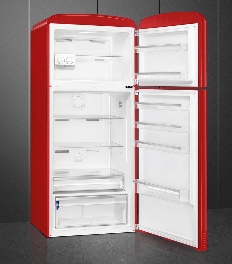 Отдельностоящий двухдверный холодильник, 80 см, No-Frost, петли справа стиль 50-х годов красный